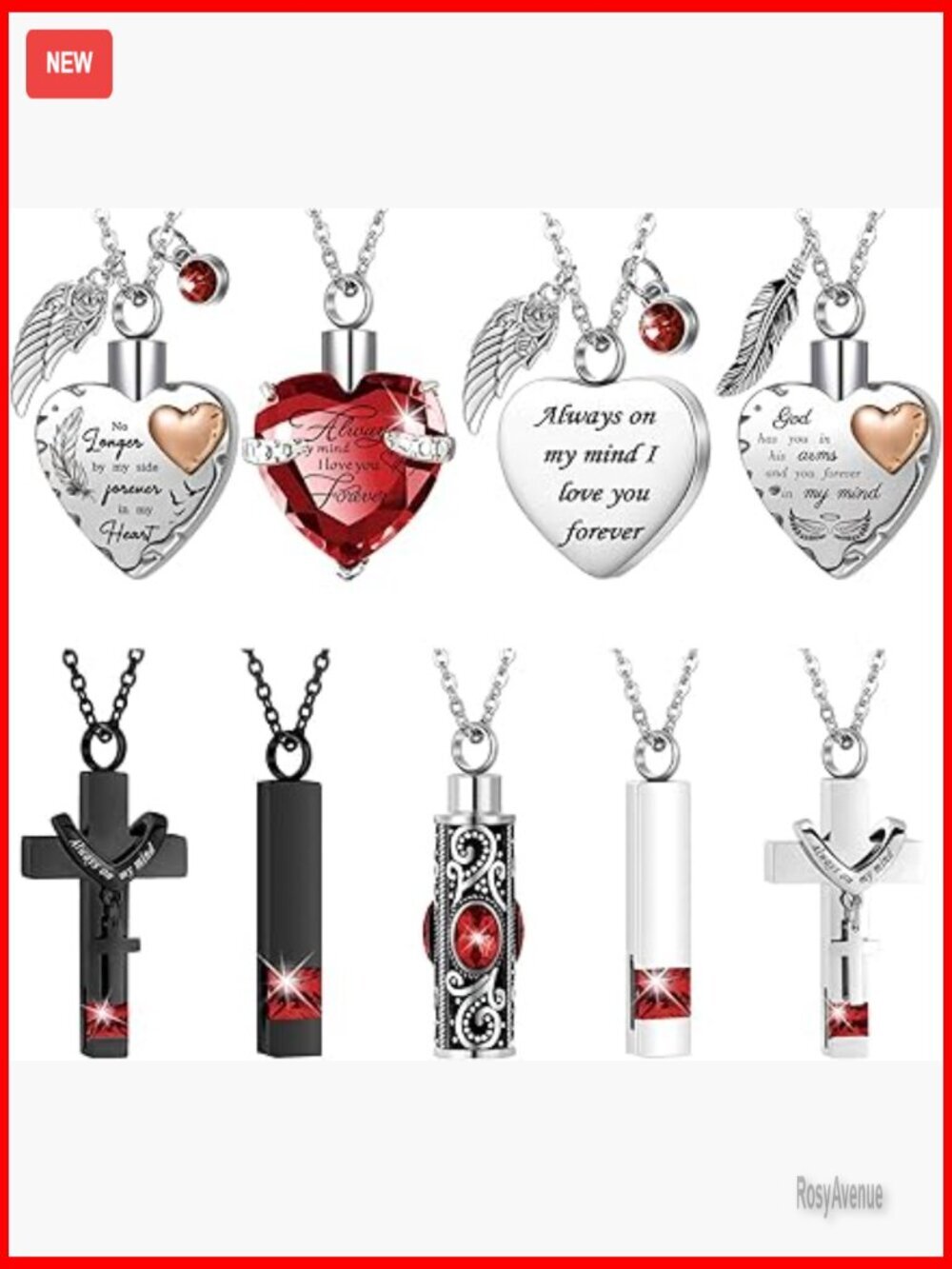 9 Piece Stainless Steel Cremation Necklace Set Heart Locket Pendant